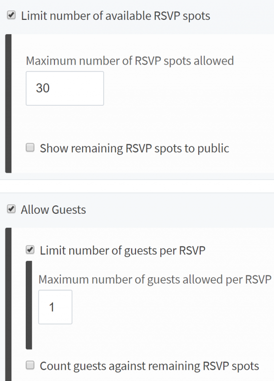 Screenshot of RSVP options.