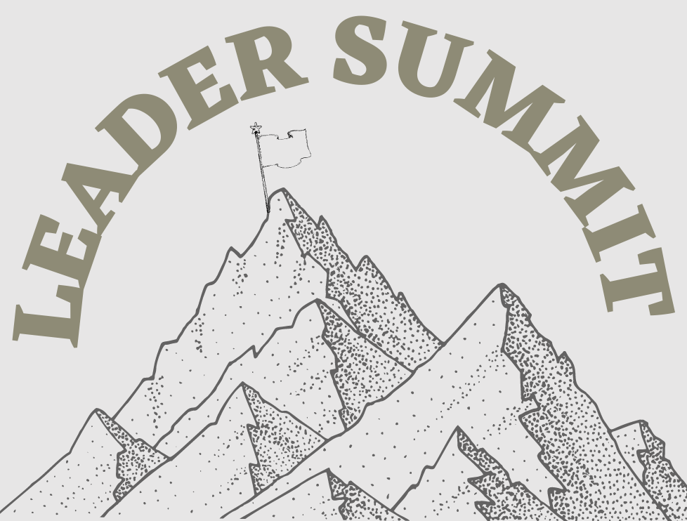 Leader Summit with an illustration of mountain peaks.