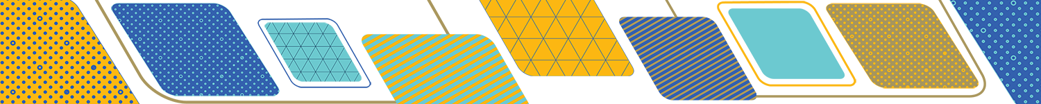 Graphic elements in shapes of rectangles in different colors and patterns.